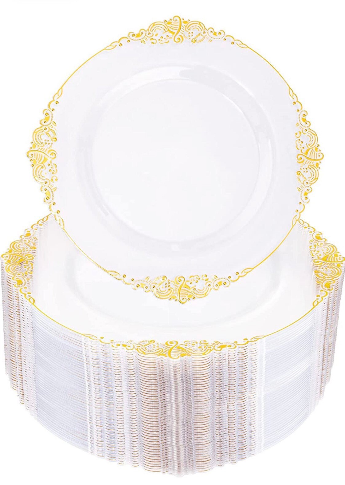 Desechable pesado Plástico blanco y plateado 100 PLATOS DE CENA SOLO patrón  elegante, parecen platos de vidrio para bodas, duchas -  México