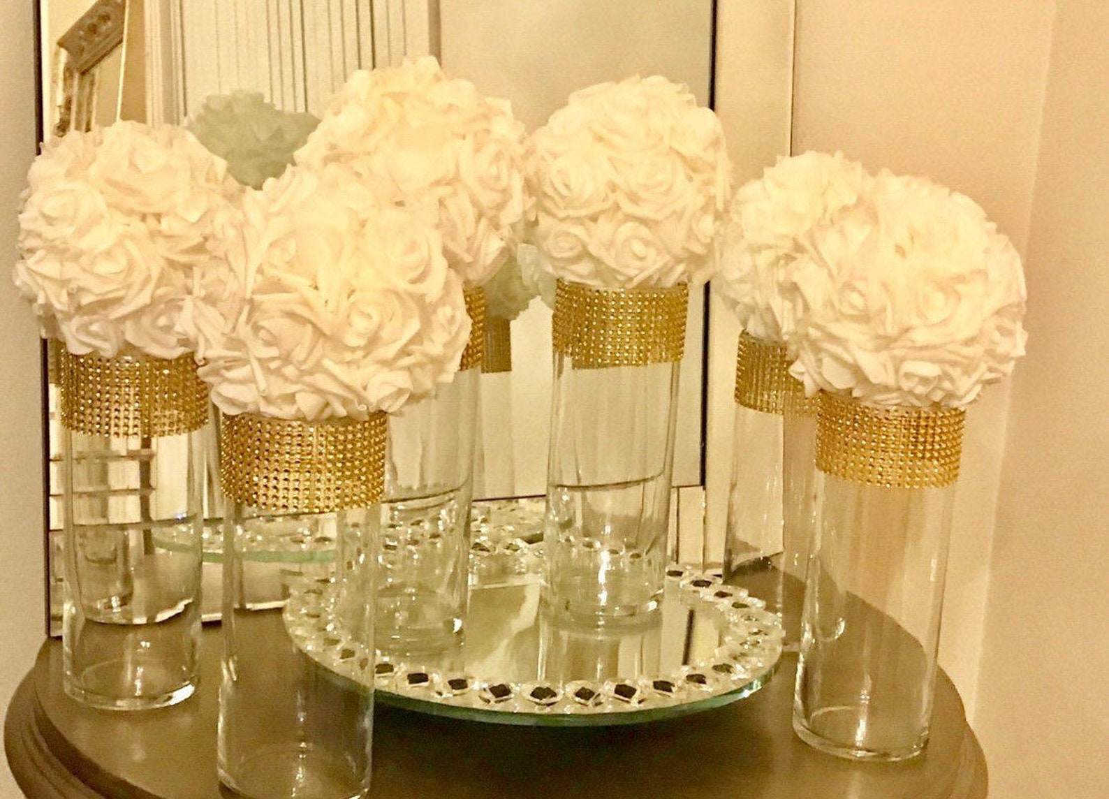 Wedding Centerpieces Tall Cylinder Vases Decorated With Gold Etsy