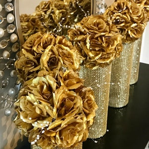 Centerpieces, fully wrapped in sparkling Rhinestone Wrap, FLOWERS SOLD SEPARATELY shower wedding decor choose bling color and vase height image 2