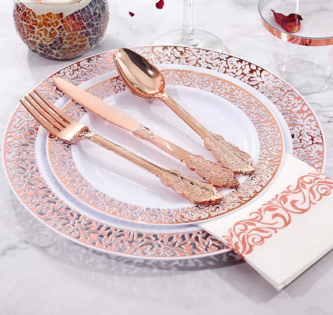 Disposable Plastic Dinnerware 350 Piece Set 50 of Each Rose Etsy