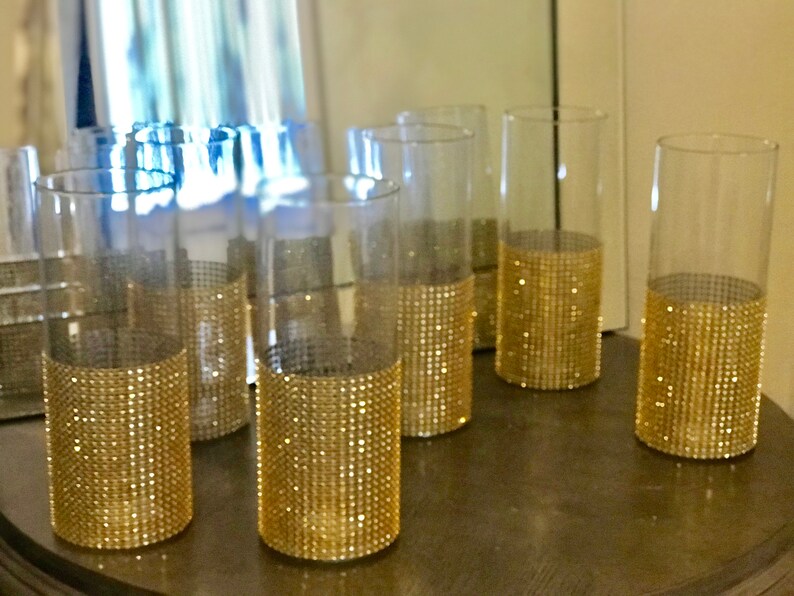 Wedding Centerpieces Cylinder Vases With a Thick Rhinestone Etsy