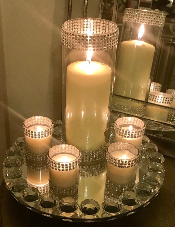 1 Cylinder And 4 Votive Candles Decorated With Your Color Etsy