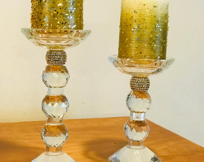 Heavy Glass Candle Holders, a Pair of Pilar Candle Holders Clear Glass