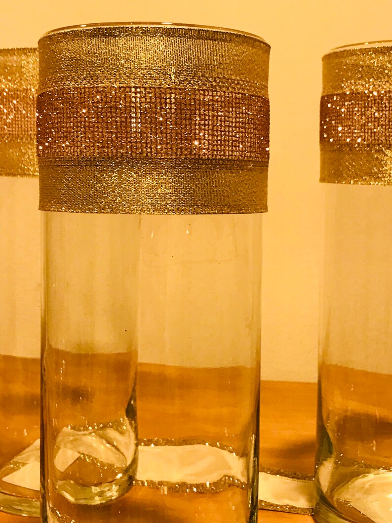 6 Centerpieces. Vases Wrapped in Sparkling Champagne Gold and Etsy