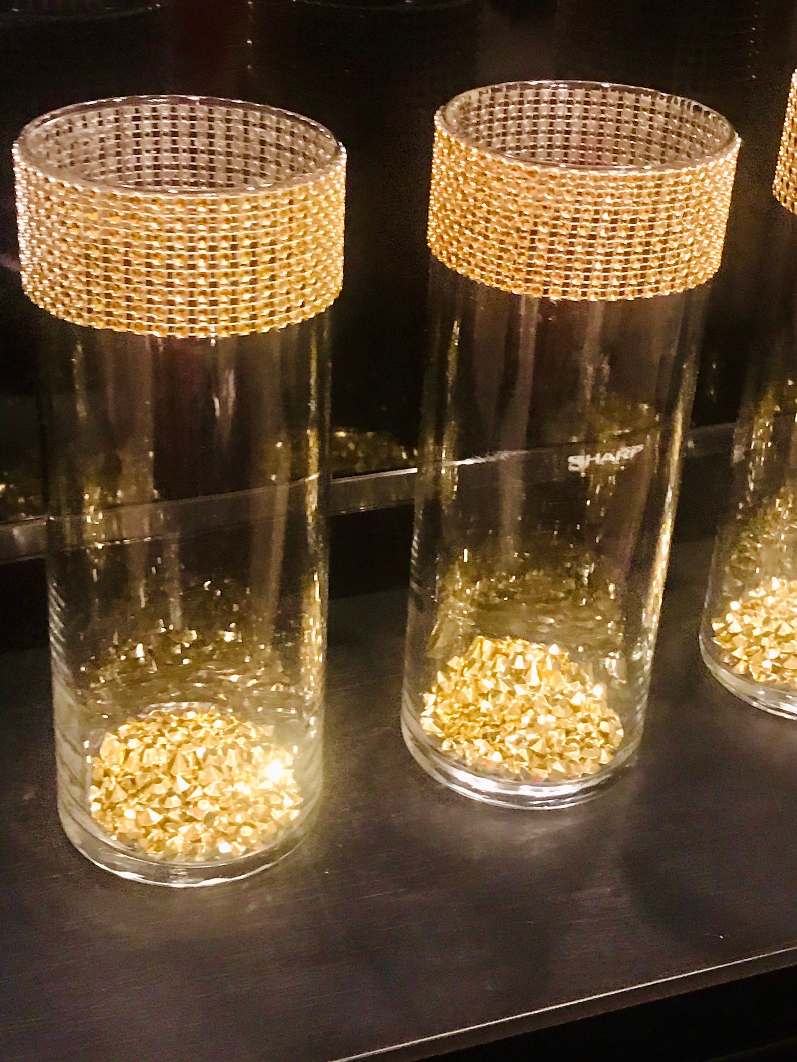 Wedding Centerpieces 10 tall gold bling vases with gold Etsy