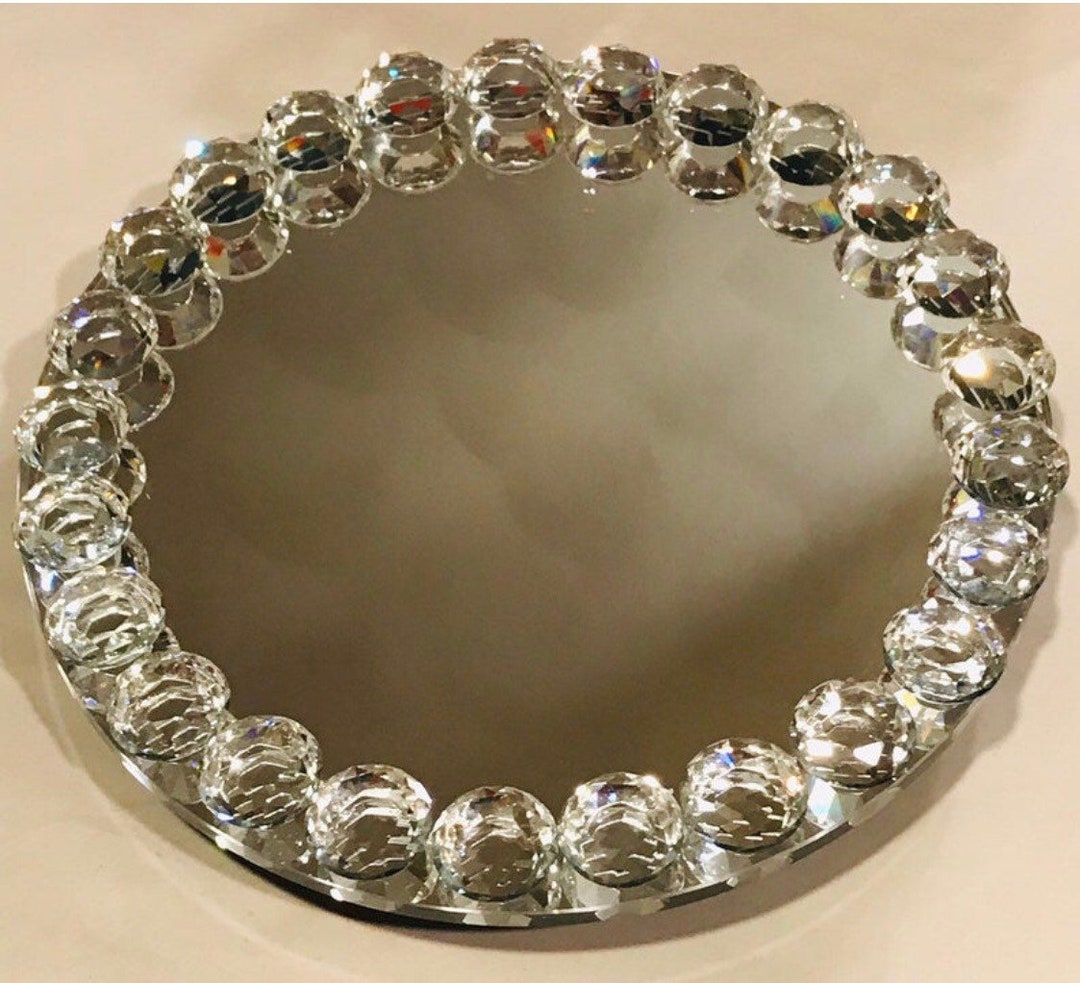 Large Round Mirror Lazy Susan Framed in Crystals Stunning Etsy