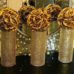 Centerpieces, fully wrapped in sparkling Rhinestone Wrap, FLOWERS SOLD SEPARATELY shower wedding decor choose bling color and vase height image 5