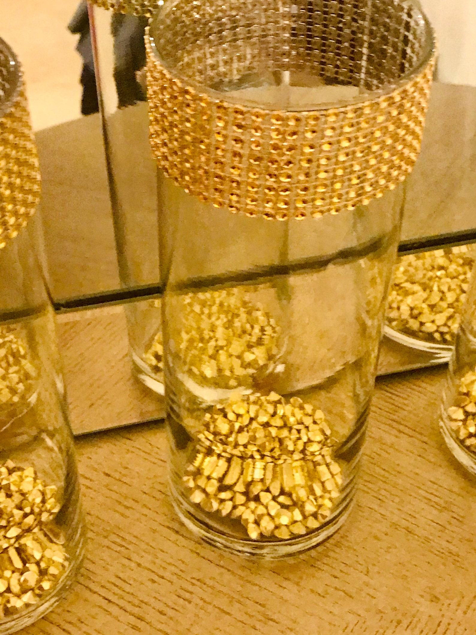 Wedding Centerpieces 10 tall gold bling vases with gold Etsy