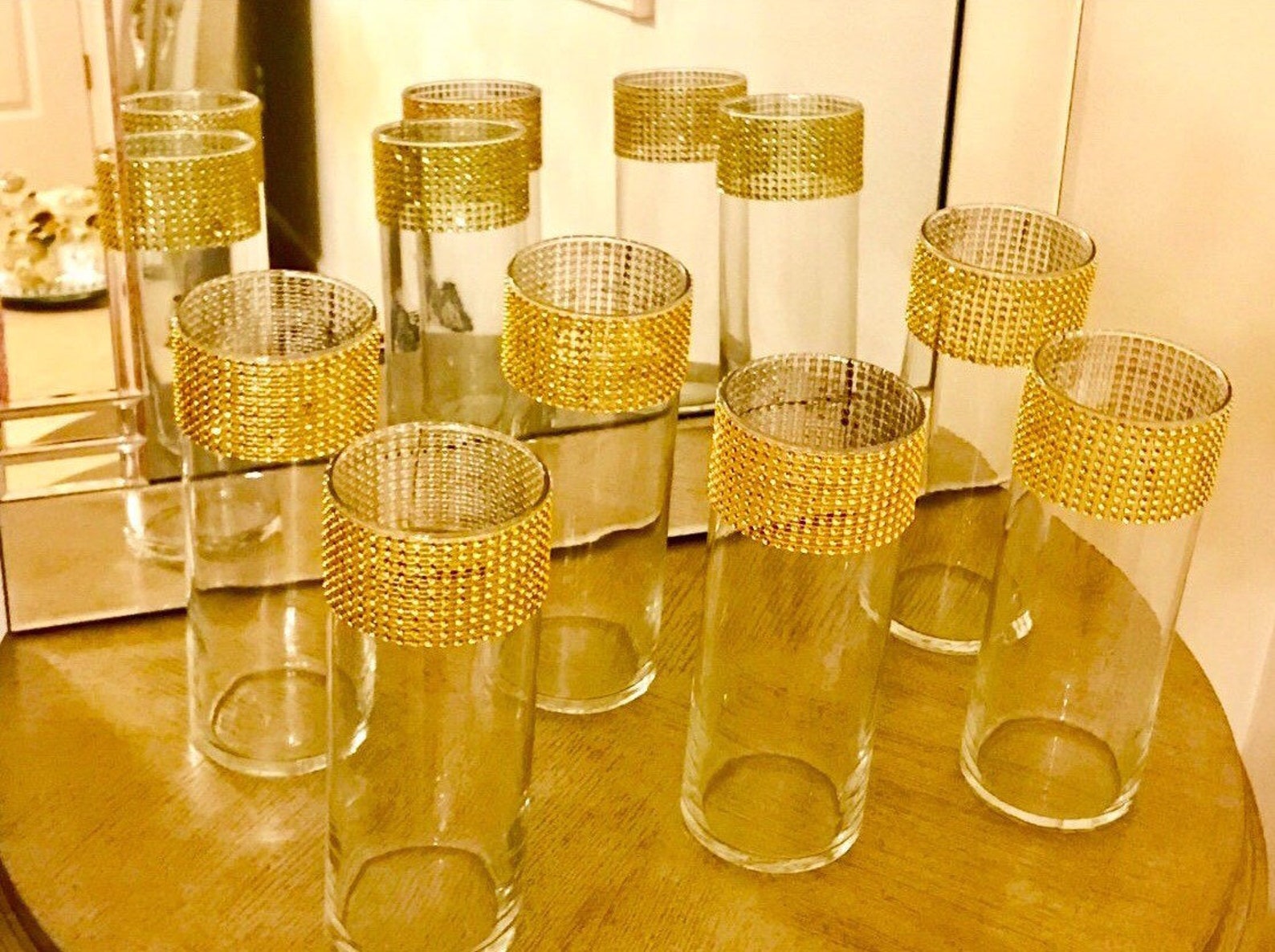 Wedding Centerpieces Tall Cylinder Vases Decorated With Gold Etsy