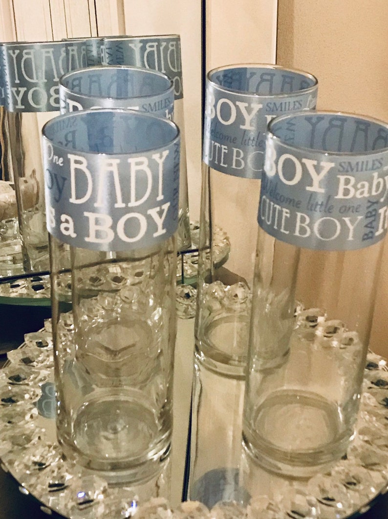 Baby Boy Shower Centerpieces Cylinder Vases With Blue Ribbons Etsy