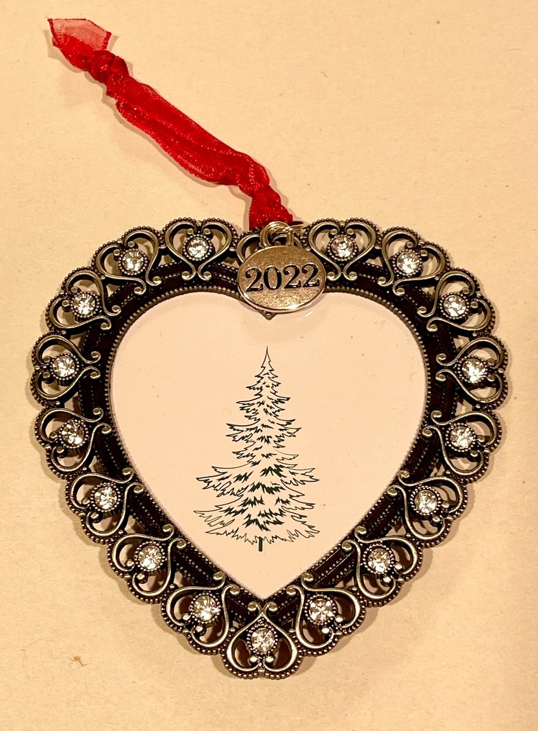 Christmas Tree Ornament 2022 Heart Shaped Picture Frame Etsy