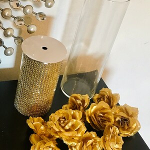 Centerpieces, fully wrapped in sparkling Rhinestone Wrap, FLOWERS SOLD SEPARATELY shower wedding decor choose bling color and vase height image 6