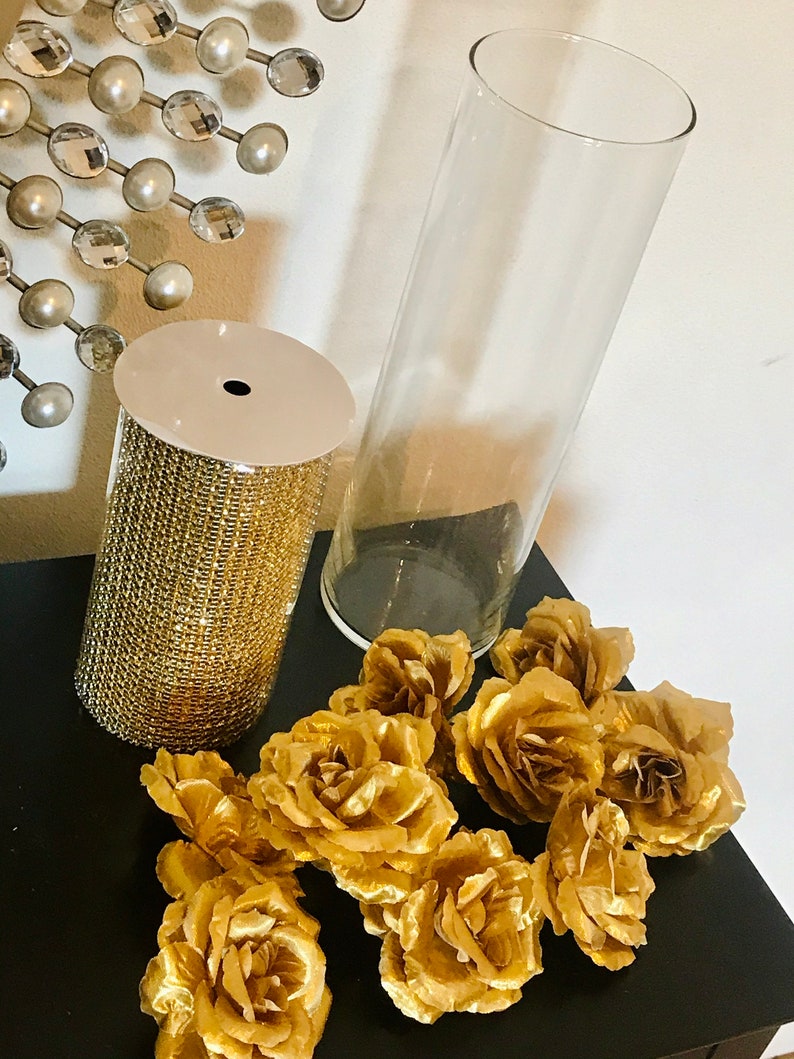 Centerpieces, fully wrapped in sparkling Rhinestone Wrap, FLOWERS SOLD SEPARATELY shower wedding decor choose bling color and vase height image 6