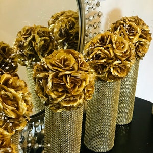 Centerpieces, fully wrapped in sparkling Rhinestone Wrap, FLOWERS SOLD SEPARATELY shower wedding decor choose bling color and vase height image 7