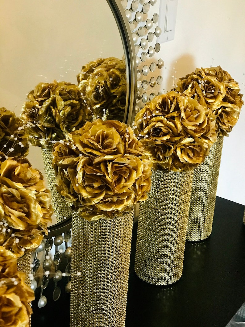 Centerpieces, fully wrapped in sparkling Rhinestone Wrap, FLOWERS SOLD SEPARATELY shower wedding decor choose bling color and vase height image 7