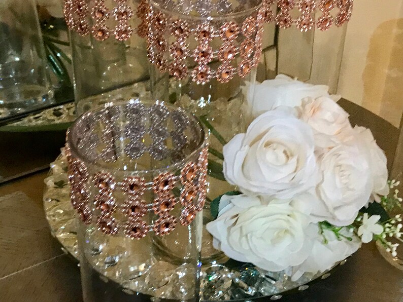 Wedding Centerpieces Vases 6 Vases With Sparkling Rose Gold Etsy
