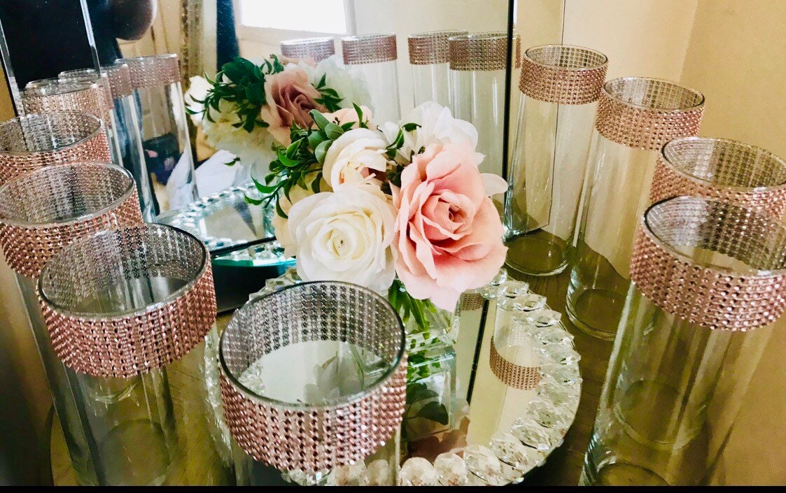 Set Of 12 Beautiful Centerpieces For 78 Sparkling Rose Gold Etsy