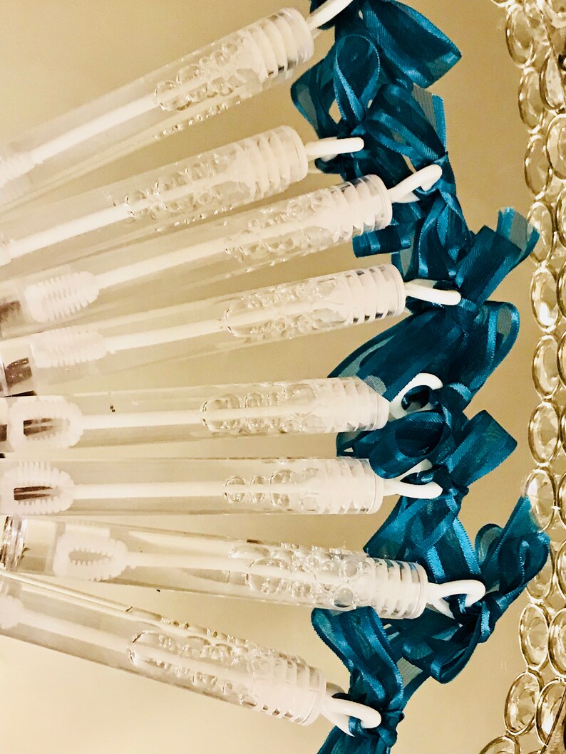 Filled Wedding Bubbles Tubes Embellished With Teal Ribbons or Etsy