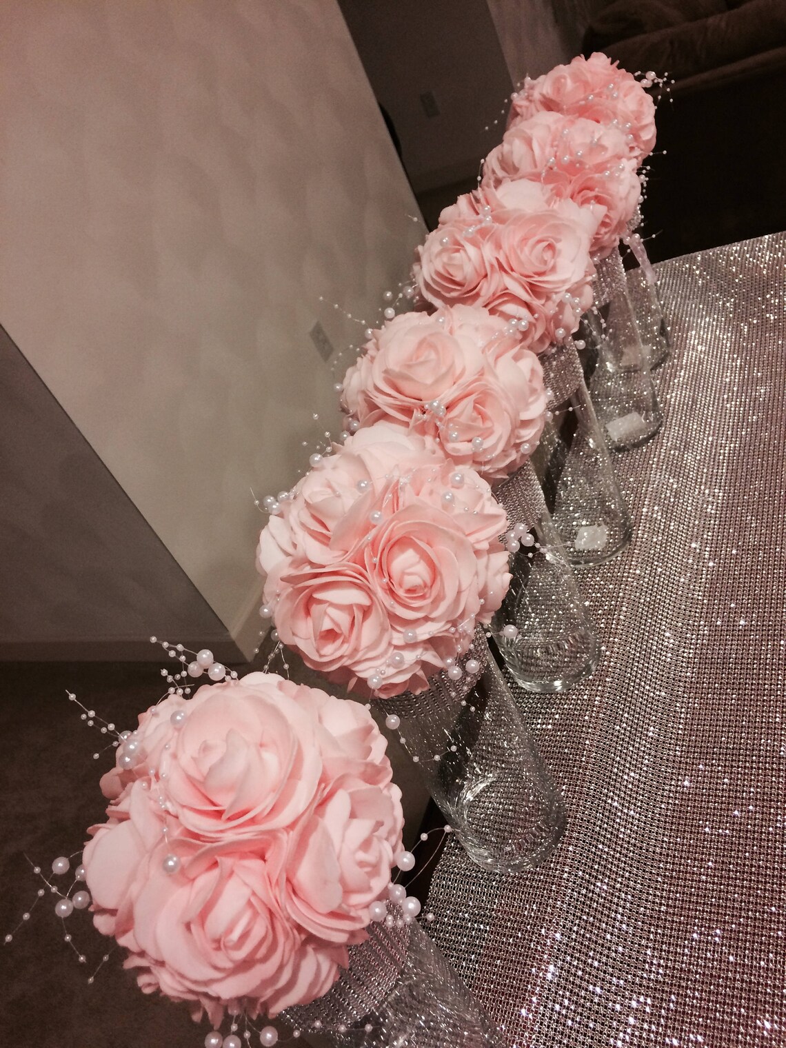 12 Centerpieces cylinder vases with silver rhinestone mesh Etsy