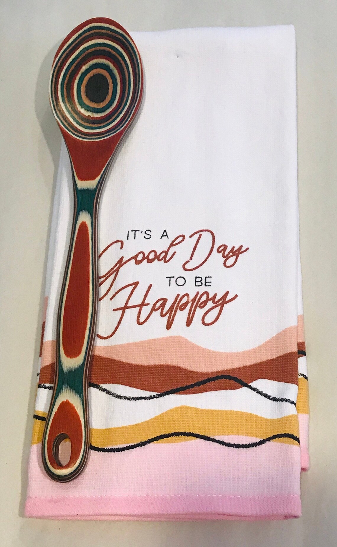 Kitchen Hand Towel and Wooden Spoon Set Bright Colored Terry Etsy