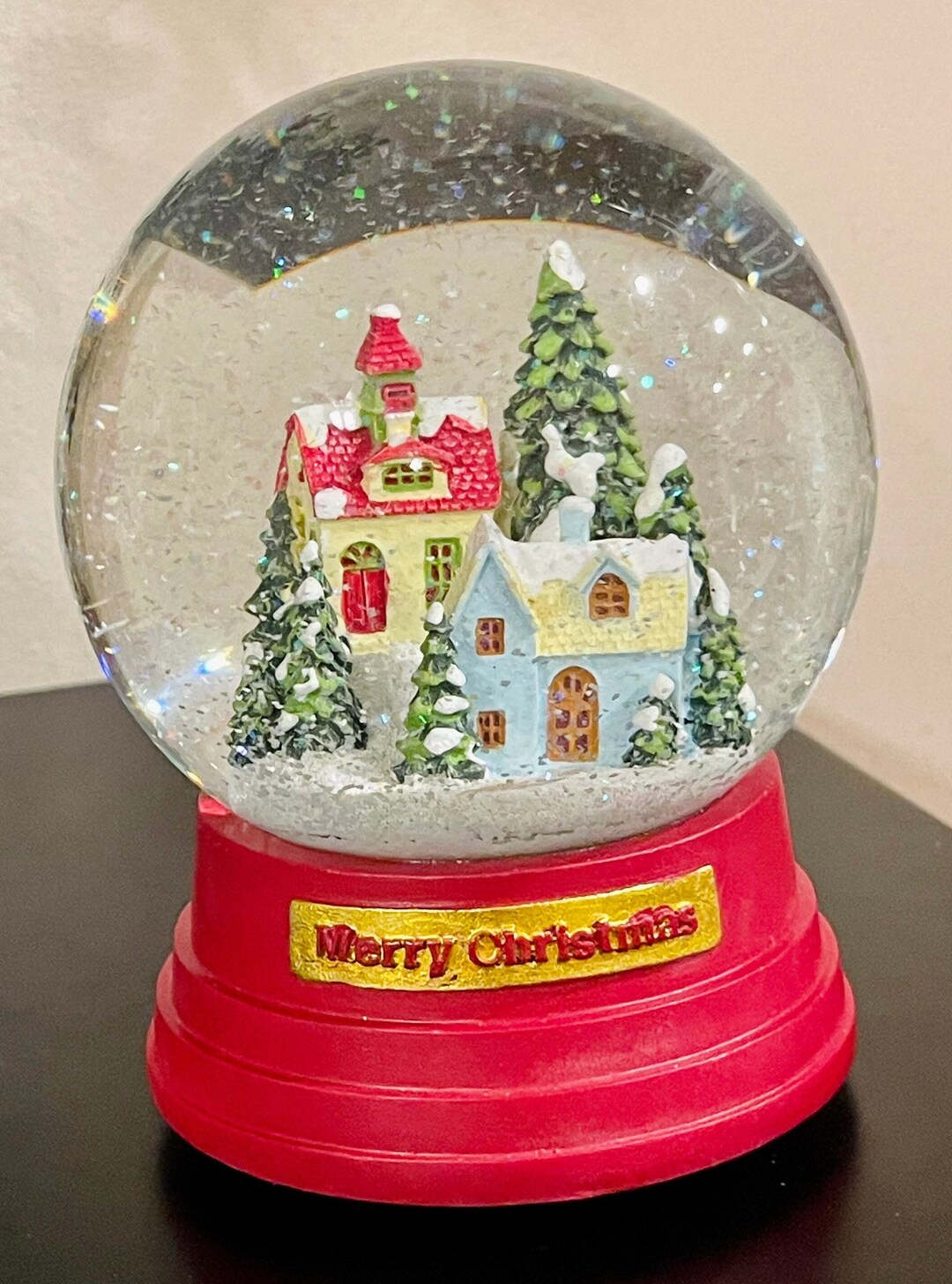 Christmas Musical Snow Globe, Displays a Cozy Whimsical Winter Scene on