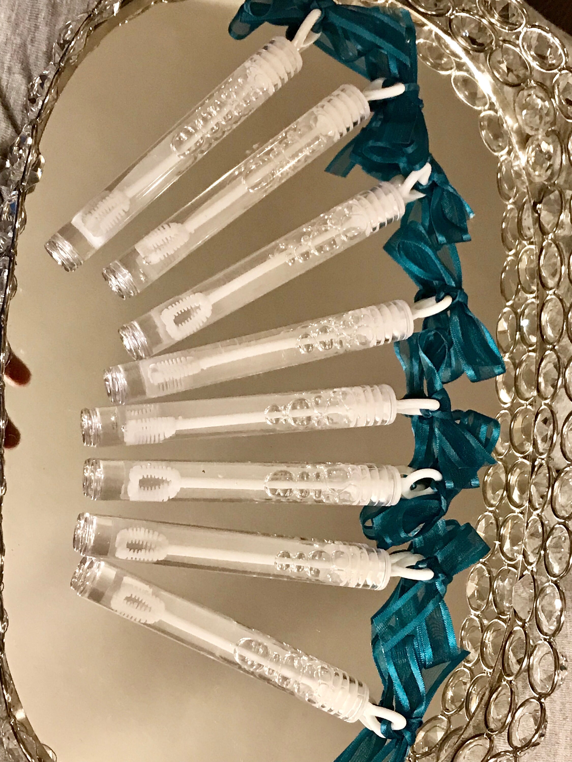 Filled Wedding bubbles tubes embellished with teal ribbons or Etsy