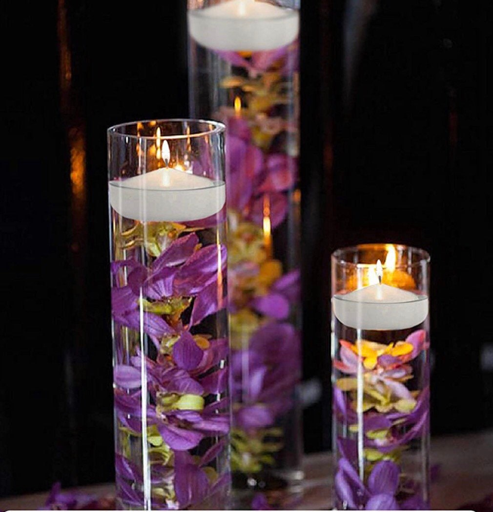 3 Pcs Glass Cylinder Vase Clear Multiple Size Glass 6 Pcs White Floating  Candles 2 Pack Vase Filler Beads Gems Gel Beads 2 Pack Faux Pearl for Home