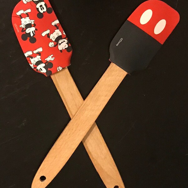 Mickey spatulas, set of 2 silicone spatulas with wood handles, kitchen gadgets, Perfect Gifts for Mickey and Minnie Fanatics!