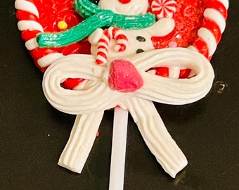 Christmas tree ornament, red and white lollipop shaped ornament with a snowman and candy cane look! Christmas, ideal Christmas gift!