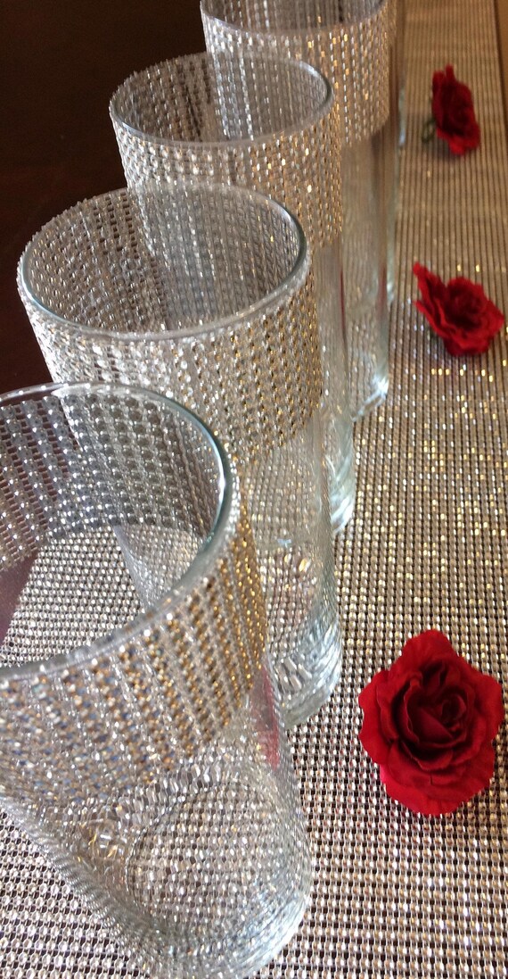 Centerpieces, Wedding Decor, Cylinder Vases With Silver Rhinestone Look  Mesh Wrap Bridal Bouquet Holders Tall Centerpieces Wedding Decor 