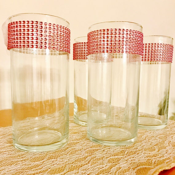 6 Centerpieces Cylinder Vases Decorated With Shimmering Pink Etsy