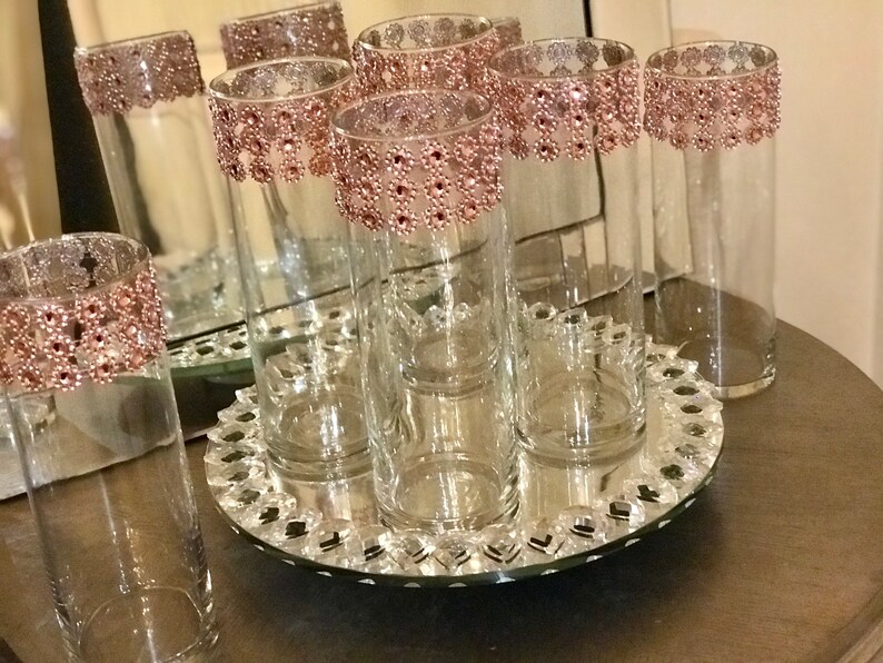 Wedding Centerpieces Vases 6 Vases With Sparkling Rose Gold Etsy