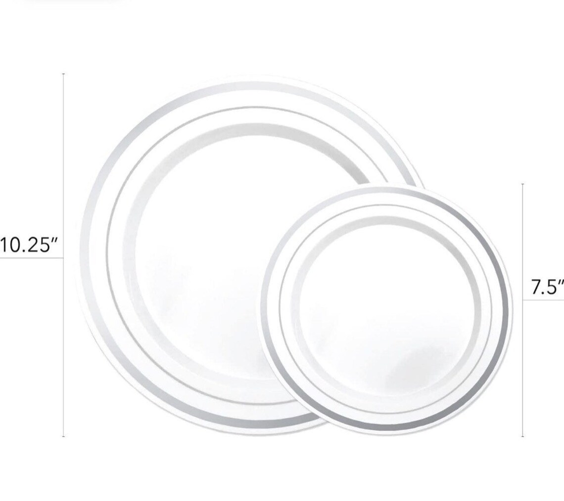 Disposable Plastic Dinnerware Set Silver Rim 200 Pieces Etsy