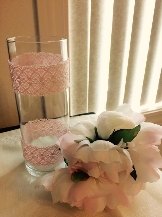 Wedding Centerpiece Cylinder Vase With Blush Ribbons Etsy