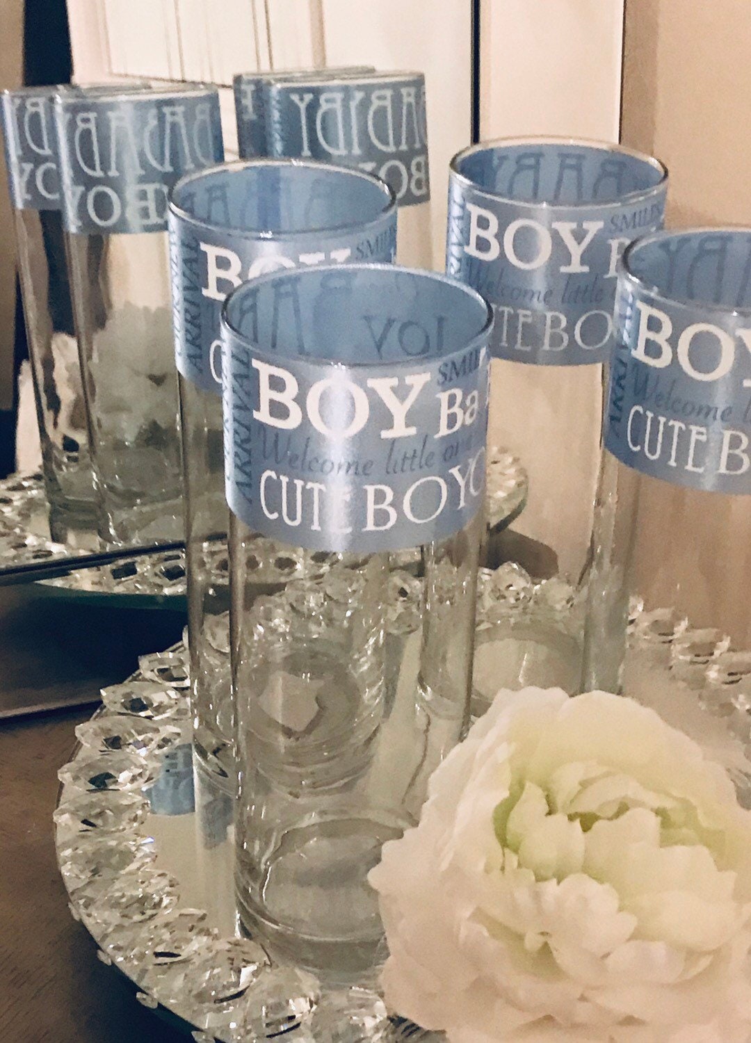 Baby Boy Shower Centerpieces Cylinder Vases With Blue Ribbons Etsy