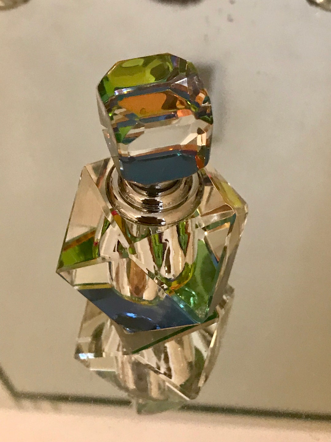 Crystal Perfume Bottle Replica, Vivid Light Reflecting Glass 2 Piece