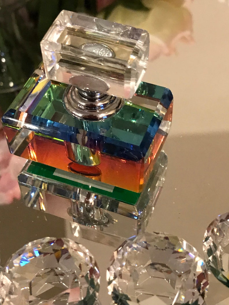 Crystal rectangular perfume bottle beautiful 2 piece vivid Etsy