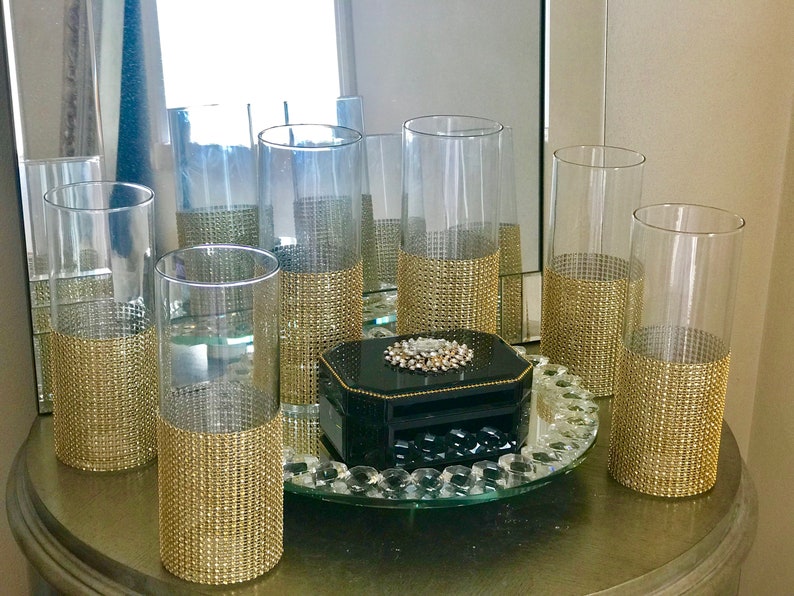 Wedding Centerpieces Cylinder Vases With a Thick Rhinestone Etsy