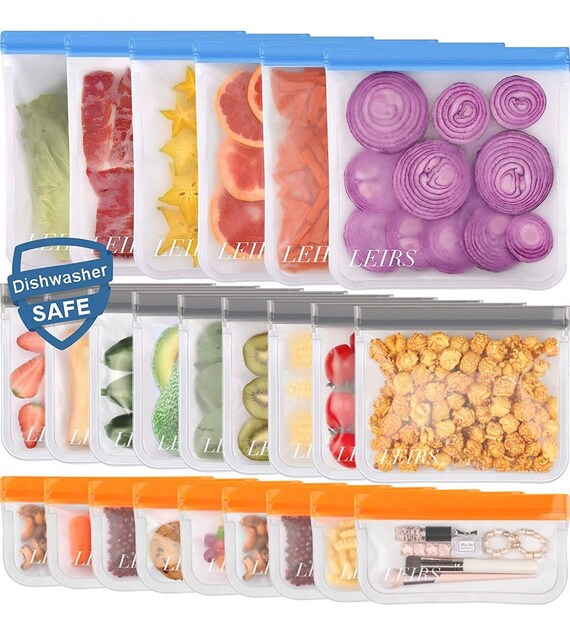 8 PCS Reusable Food Storage Bags | 4 Silicone Storage Bags, Dishwasher Safe  | 4 Reusable Sandwich Bags and Snack Bags Washable| Great for Freezer