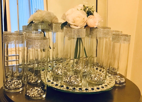 Centerpieces, Wedding Decor, Cylinder Vases With Silver Rhinestone Look  Mesh Wrap Bridal Bouquet Holders Tall Centerpieces Wedding Decor -   Denmark