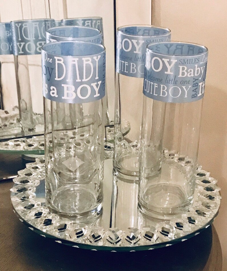 Baby Boy Shower Centerpieces Cylinder Vases With Blue Ribbons Etsy