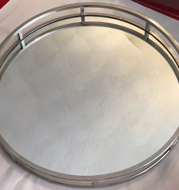 Beautiful Mirrored Round Tray Silver Gorgeous Decorative Trays Serving Hostess Gift Housewarming Holiday