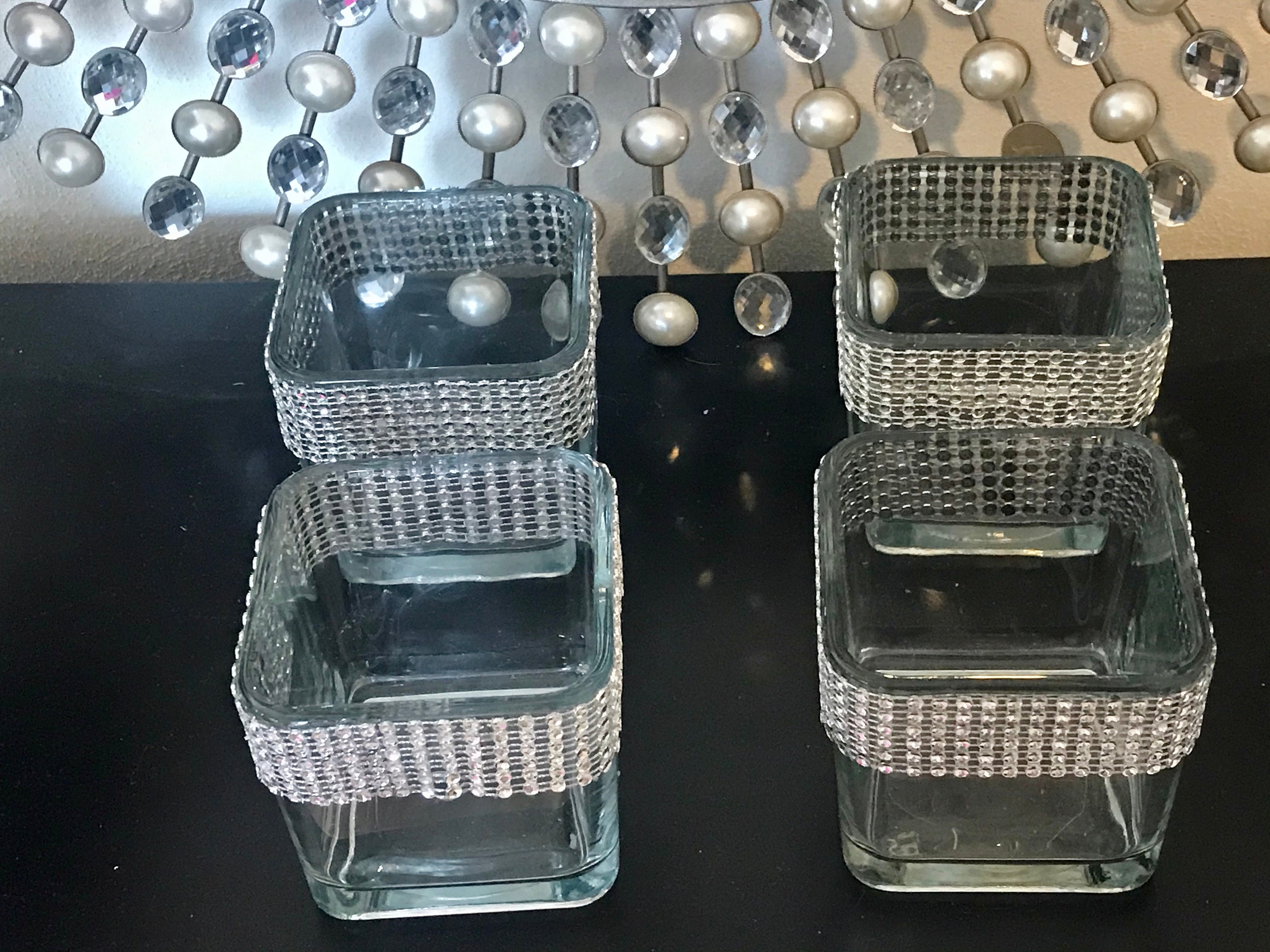 Centerpieces square cube vases with silver rhinestone mesh Etsy