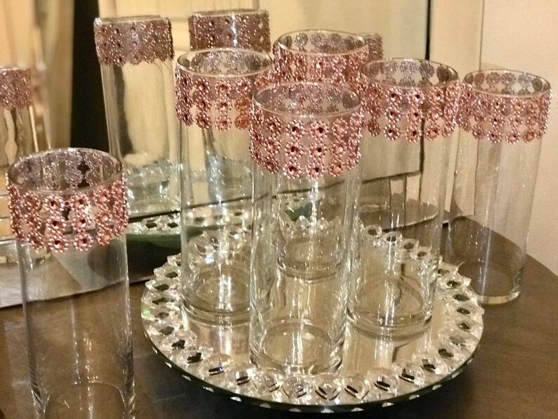 Wedding Centerpieces Vases 6 Vases With Sparkling Rose Gold Etsy