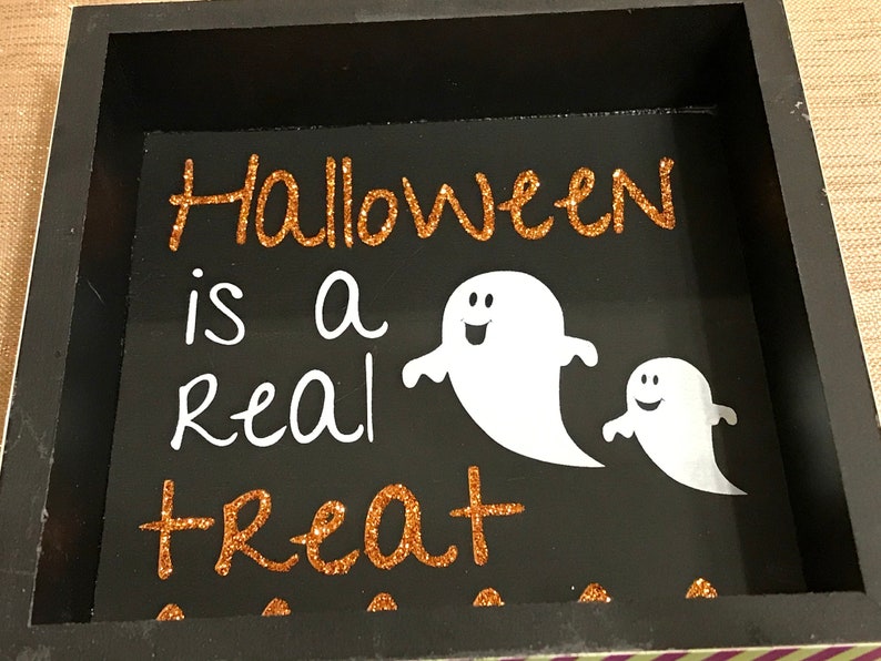 Halloween stand alone wood sign black background white and Etsy