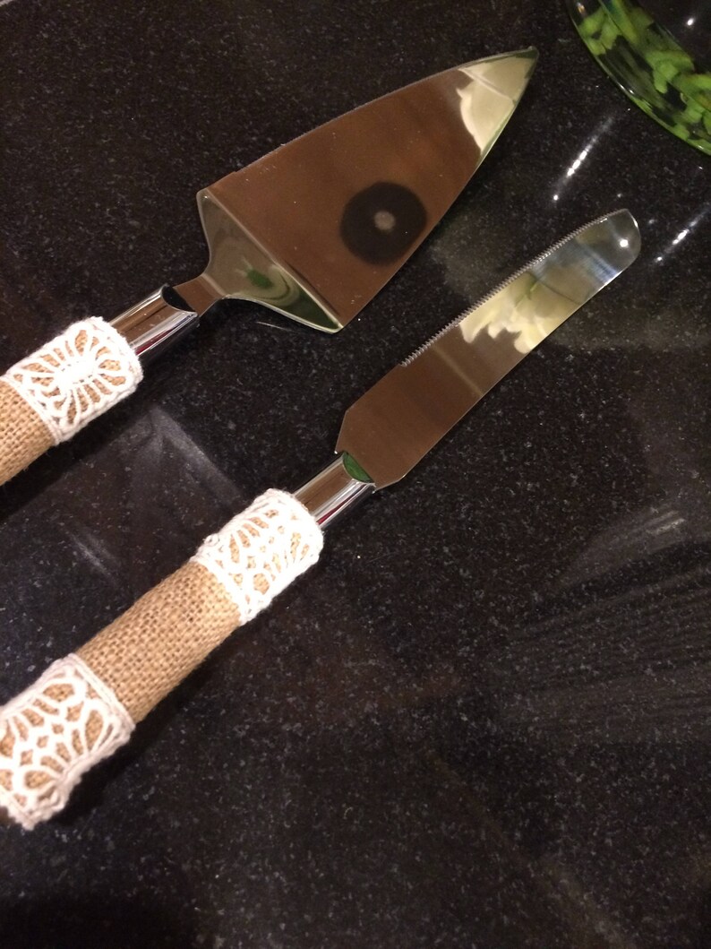 Wedding Cake Serving Knife Set Country Chic Rustic Burlap Etsy