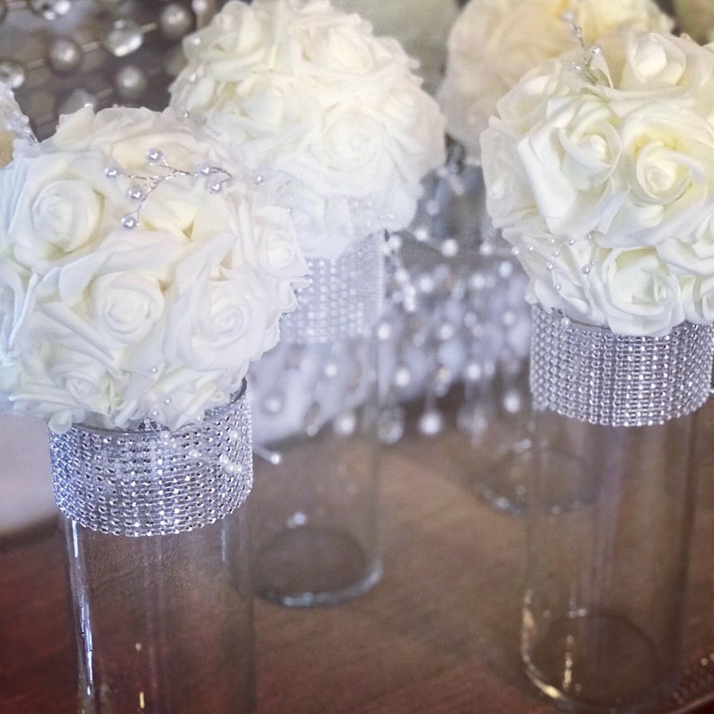 Centerpieces wedding decor 12 vases with silver rhinestone Etsy
