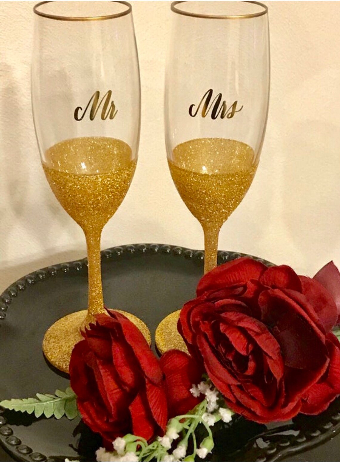 Personalized Champagne Flutes Toasting Glasses Mr Mrs Etsy