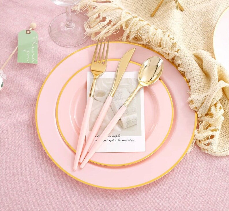 Disposable Pink Plastic Dinnerware 120 Piece Set 24 of Each Etsy