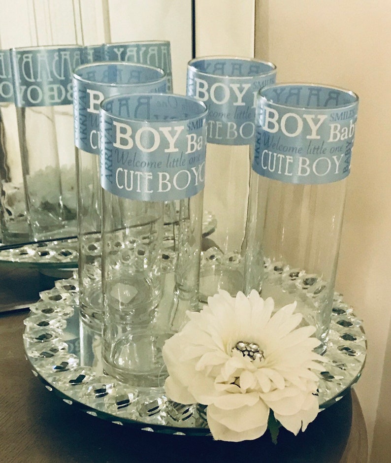 Baby Boy Shower Centerpieces Cylinder Vases With Blue Ribbons Etsy